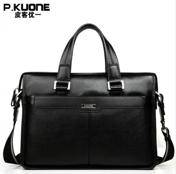 P.KUONE мужской портфель из натуральной кожи, деловая сумка, Повседневная сумка для путешествий, сумка для ноутбука 15 дюймов