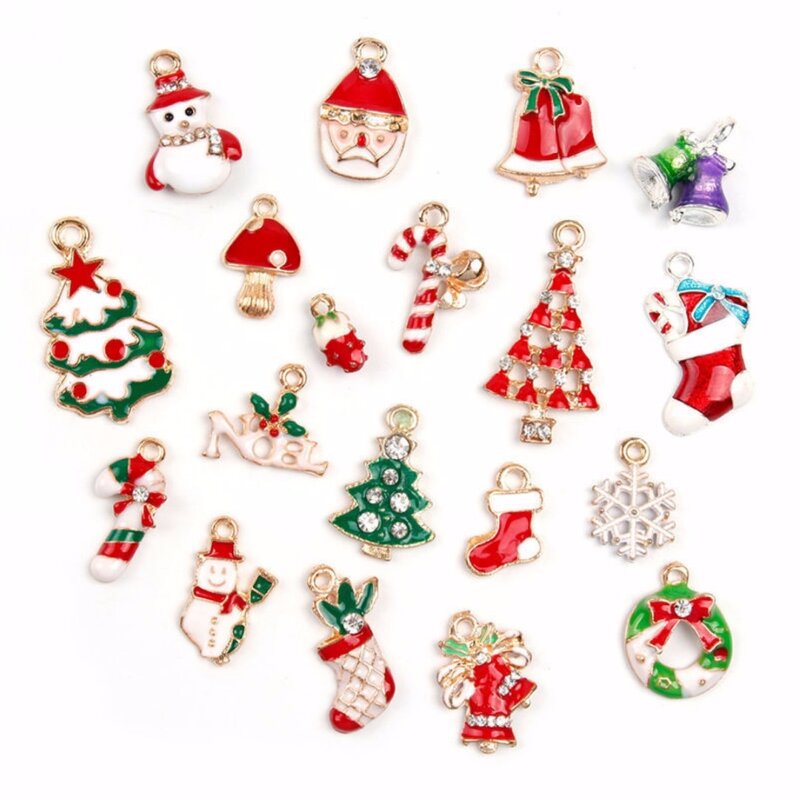 19 pçs misturados charms de natal conjunto de jóias pingentes festa decoração para casa liga de metal 2 estilos