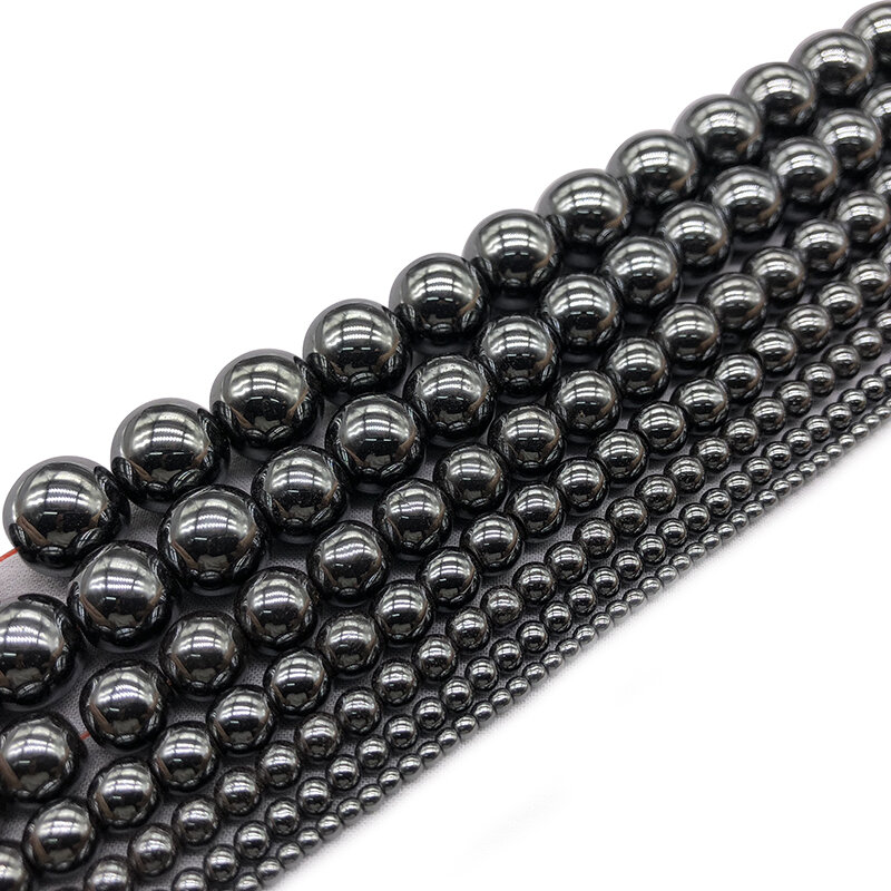 Cuentas de hematita de piedra Natural, cuentas negras sueltas redondas de 3mm, 4mm, 6mm, 8mm, 10mm, 12mm, accesorios para hacer joyas