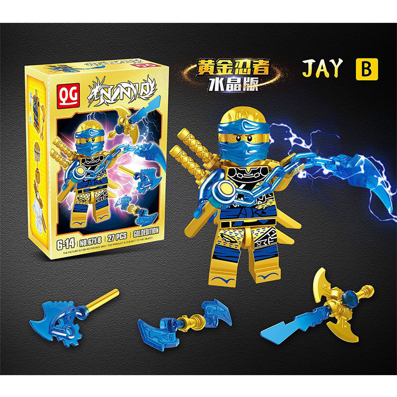 6pcs Golden Ninjagoes Figura Heróis Ninja Cole Jay Kai Zane Nya Lloyd Com Armas Acessórios Figura Blocos de Construção de Brinquedos