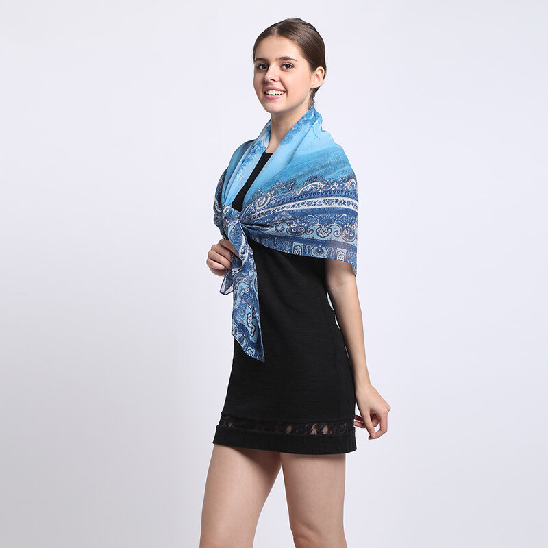 [Long Scarf]100% Silk Chiffon Printed Square Scarf 105X105cm Women Chiffon Scarves and Shawls Summer New Hijab