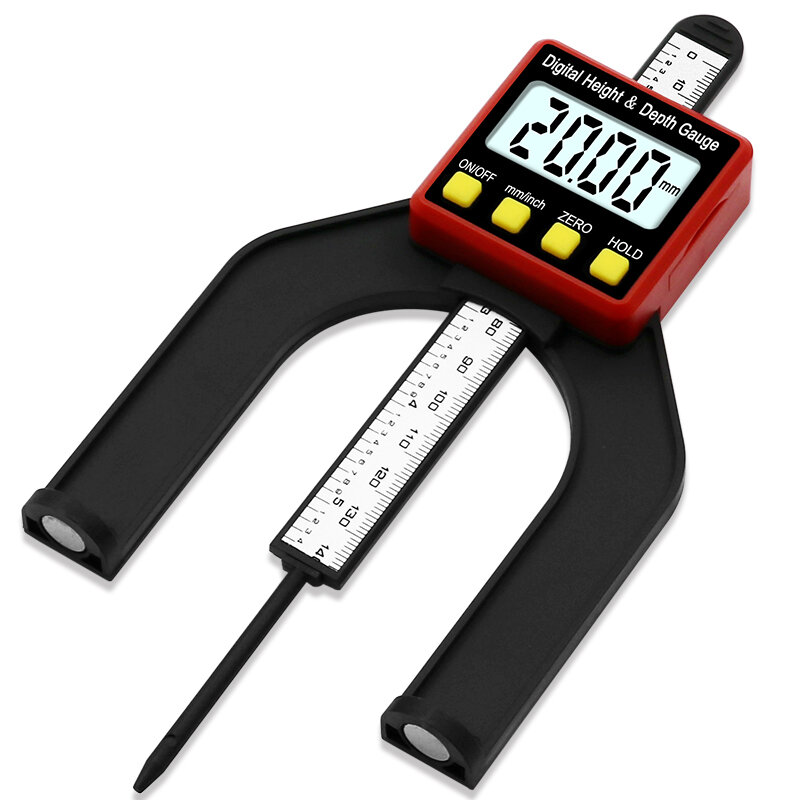 مقياس العمق الرقمي LCD مقياس الارتفاع الفرجار مع أقدام مغناطيسية لطاولات التوجيه أدوات قياس النجارة