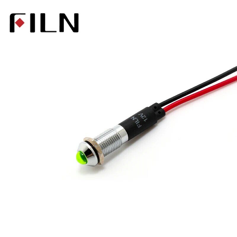 FILN-Lámpara led de señal de metal, FL1M-8SW-1, 8mm, rojo, amarillo, azul, verde, blanco, 12v, 110v, 24v, 220v, con cable de 20cm