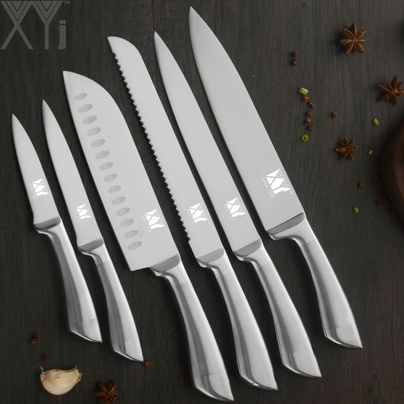 XYj 7cr17 acier inoxydable couteaux de cuisine Set fruits utilitaire Santoku Chef tranchage pain cuisine couteau une pièce Structure couteaux