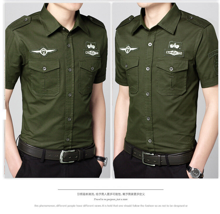 Plus Größe Military Stil Männer der Hemd Kleid Shirts 100% Baumwolle Atmungsaktiv Fit drehen-unten Kragen Kurzarm Shirt tops