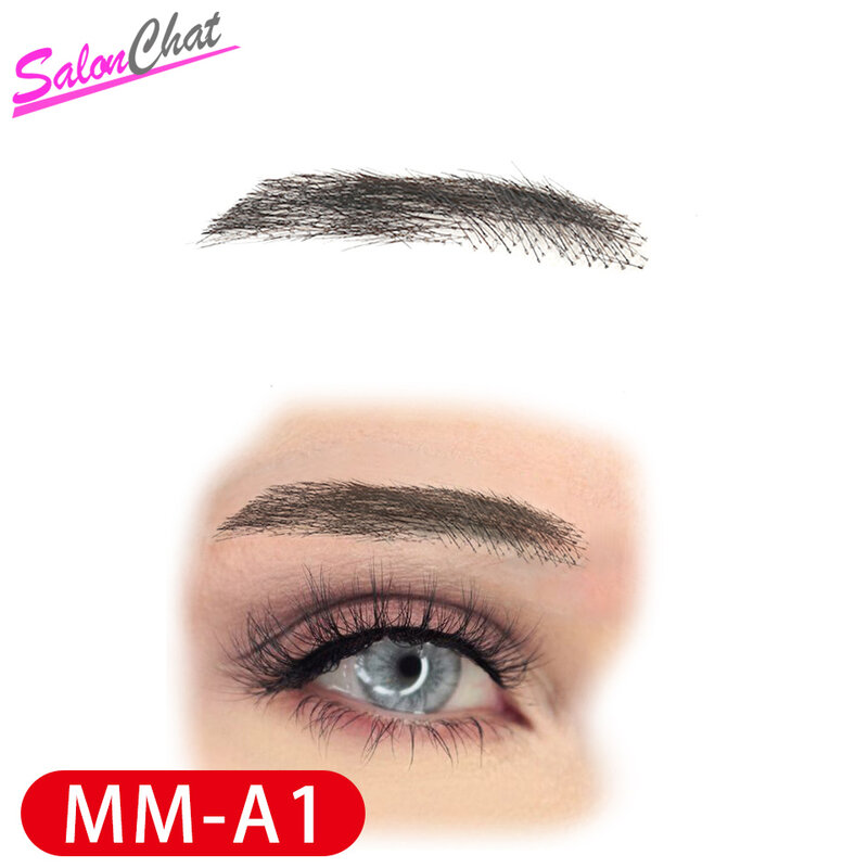 SalonChat Hand Tied False Lace Eyebrows 100% Human Hair Eyebrows human Hair invisible Handmade Fake Eyebrows For Women/Man