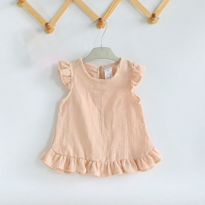 Ruffle Lengan Musim Panas Gadis Blus Atasan Katun Linen Renda Kasual Anak Anak-anak Bayi Gadis Pakaian Baju Dress