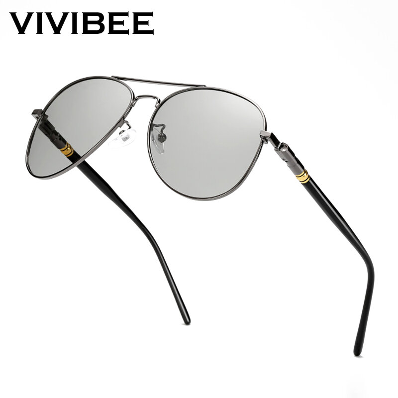 Vivibee Photochromic Lens Kacamata Pria Aviation Terpolarisasi UV400 Penglihatan Siang dan Malam Mengemudi Berjemur Kacamata Perempuan Titanium Kacamata