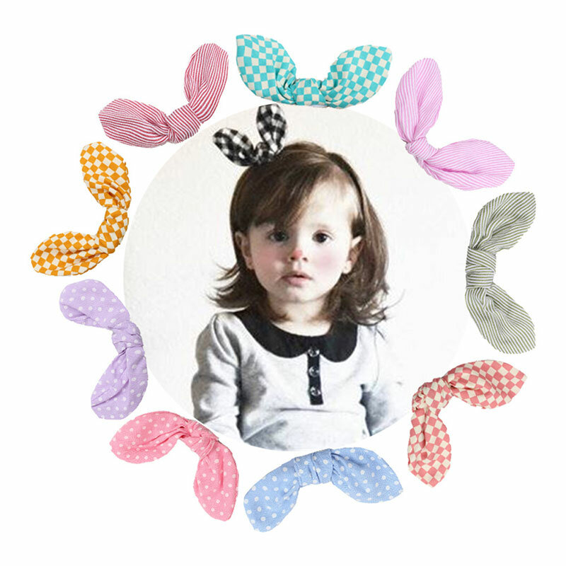 귀여운 아기 헤어 밴드, 토끼 귀 머리띠, 점선 줄무늬 격자 무늬, 여아용 나비 콘트 헤어핀, 귀여운 아이 모자를 쓰고 있죠, 비비 헤어 액세서리