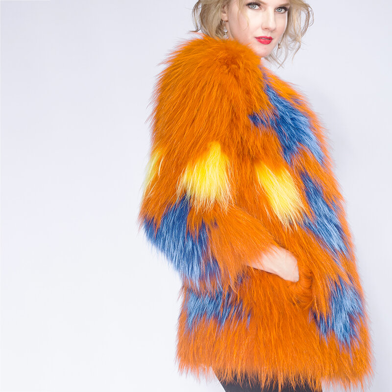 Veste tricotée à la mode pour Femme, Manteau en Fourrure de raton laveur, de chien, de mouton, marron, court, vraie Fourrure