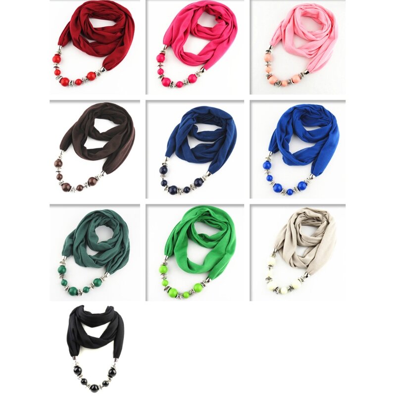 Fashion Ethnic Polyester Solid Collar Tassel Gorgeous beads pendants jewelry Necklace Jewelry Ring Scarf Women Shawl Scarves Hot