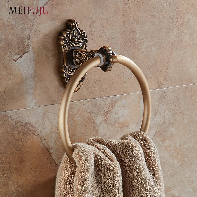 Meifuju anel decorativo de toalha, anel branco de toalha antigo para parede acessórios para banheiro suporte de toalha mfj7160