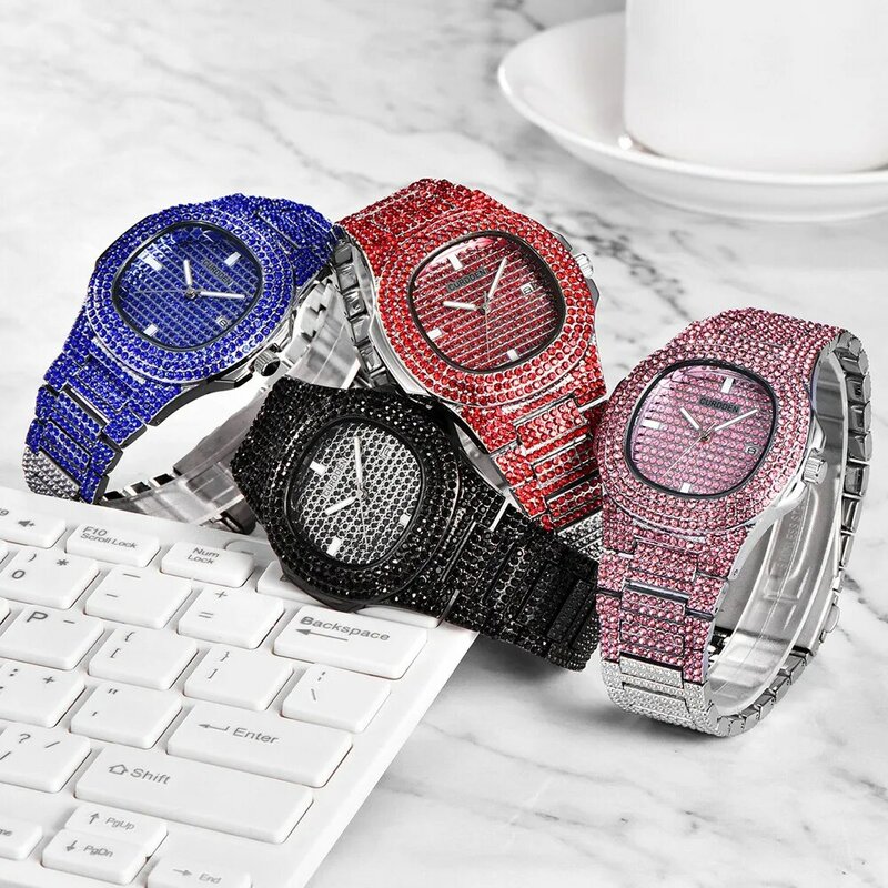 Luxury Bling Diamond Watch for Unisex Fashion Women Quartz Watches Stainless Steel Bracelet Men Business Wristwatch Ladies XFCS