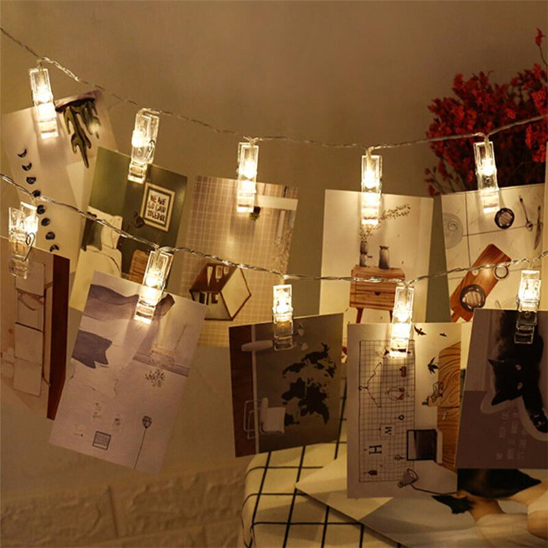 40LEDs garland led karty klipy fotograficzne taśmy baterii lampki świąteczne na sznurku świąteczne wesele luces dekoracja led guirlande lumineuse