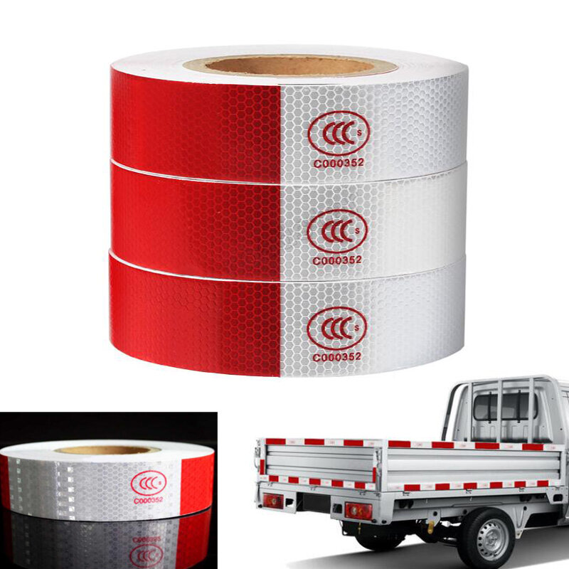 Roadstar-反射トラックボディステッカー,赤と白,警告マーク,c000352,5cm x 5m