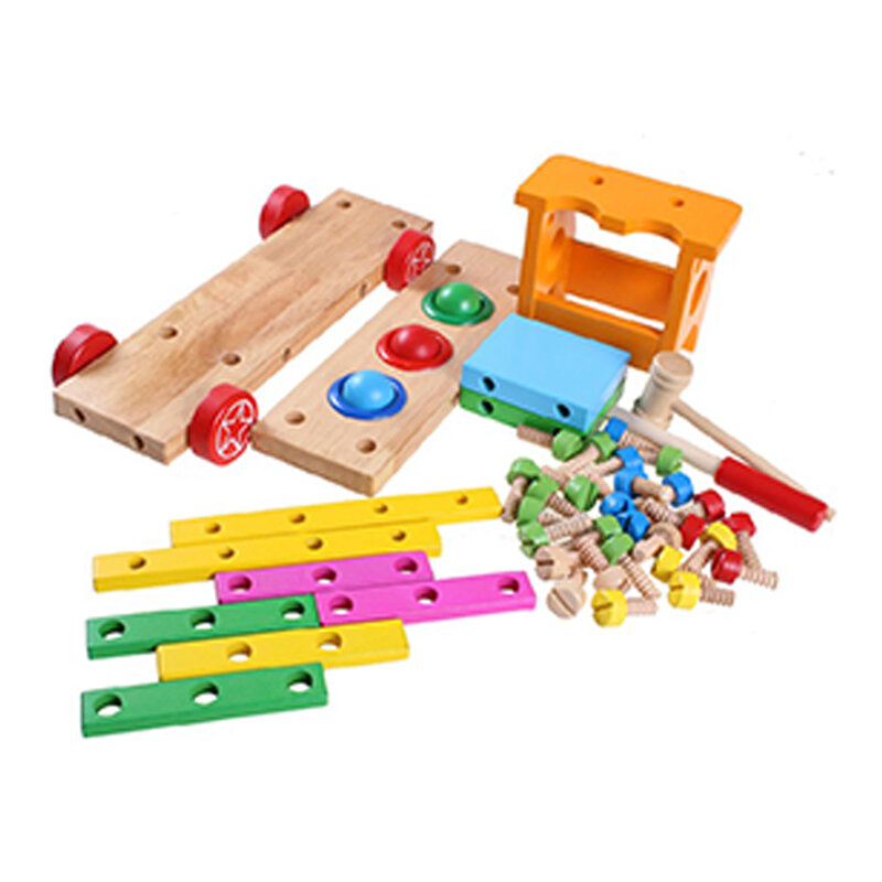 DIY Wood Building Blocks Nut Disassembly Knocking Cart toy Early Education Composite Paired Building Blocks Wooden Truck Car