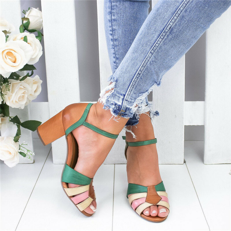 Monerffi cinta calcanhar peep toe chunky sandálias de salto vintage deslizamento em elástico bandagem elegante sandálias plataforma sandalias mujer 2019