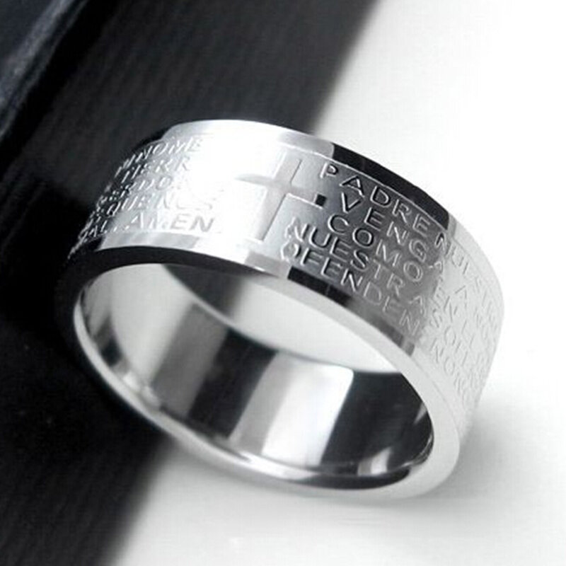 Men Rings Fashion Punk Ring Jewelry Male Stainless Steel Bible Lord Prayer Cross Ring Finger Rings gift for boy man