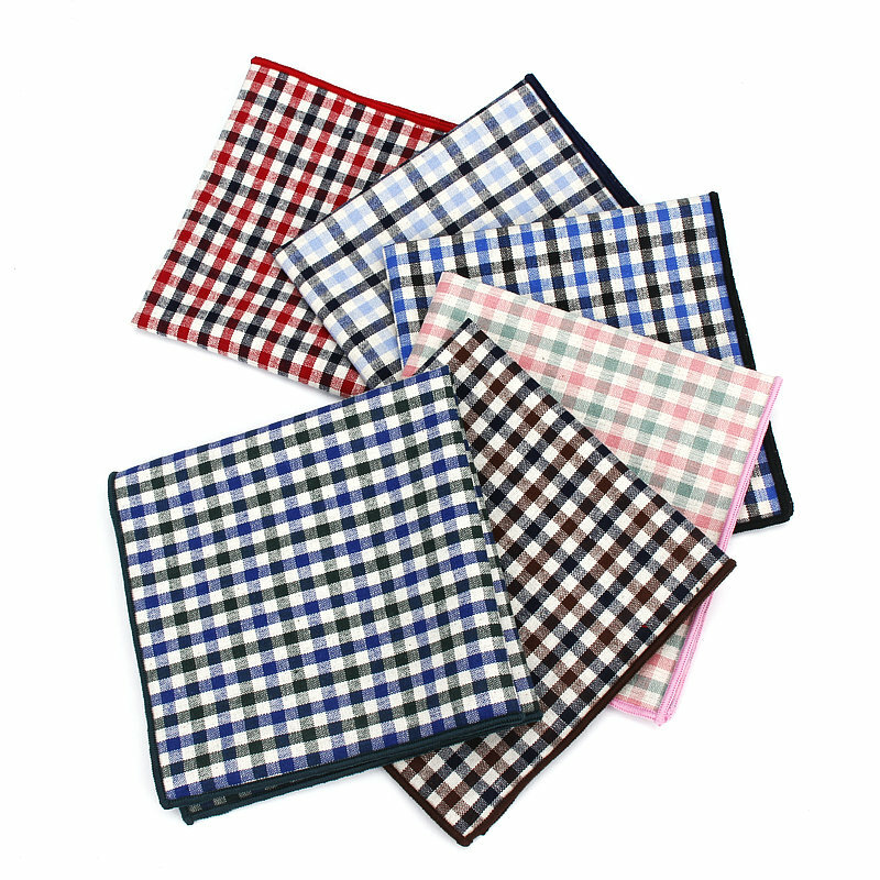 Conjunto de lenços masculinos 100% algodão, clássico, quadrado, bolso, 25cm * 25cm, xadrez, toalha, presente