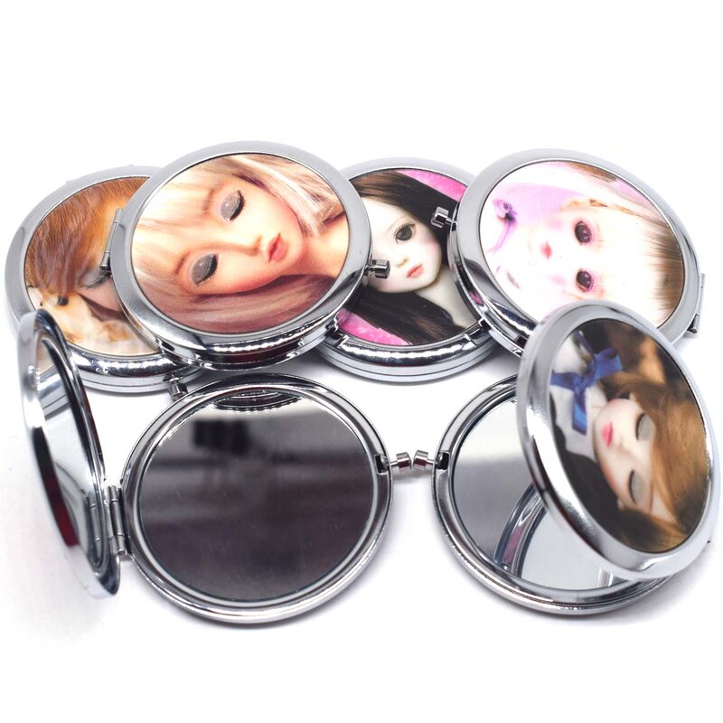 Mini espejo de maquillaje de bolsillo para muñeca linda, espejos portátiles compactos, espejos de maquillaje cosméticos de doble cara de acero inoxidable