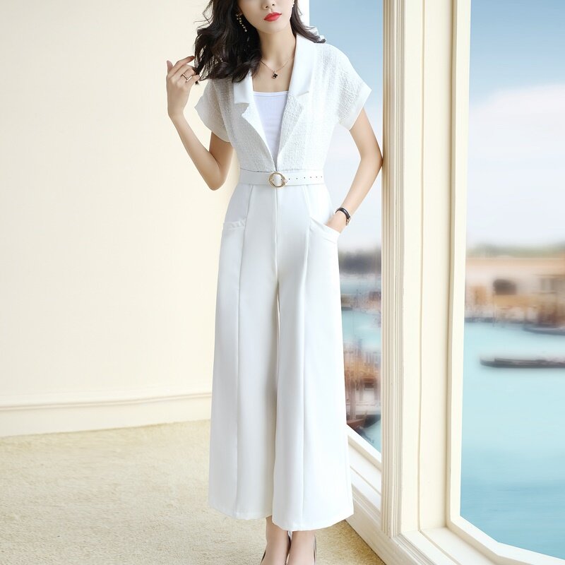 Macacão feminino branco com zíper, macacão de manga curta para mulheres de verão, elegante, para negócios, 2019 dd2069