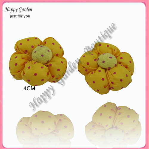 Pengiriman gratis! whosale 1.5 inch diameter 100 pcs/lot lima kelopak bunga dengan polka dots dapat warna campuran