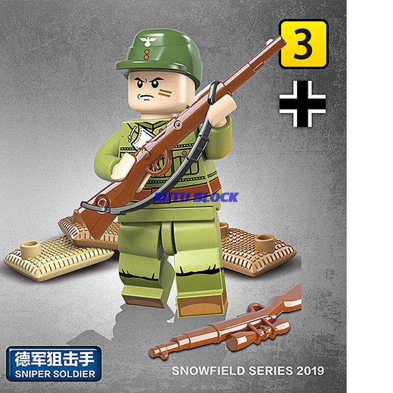 Jedna sprzedaż WW2 Legoelys dowódca artylerii snajper piechoty zbiornik rannych armii żołnierzy z broni akcesoria zabawki