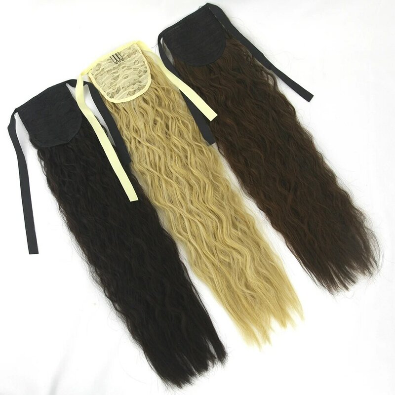Barbante de cabelo forma de cavalo feminino, prendedor longo, preto, crespo, sintético, extensão capilar para mulheres