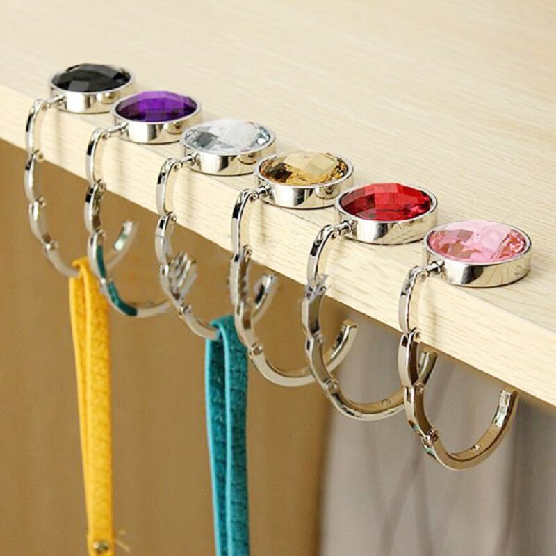 Portable Crystal Handbag Hook Folding Handbag Purse Hook Hanger Bag Desk Hanger Holder Foldable Purse Bag Table Hook Holder