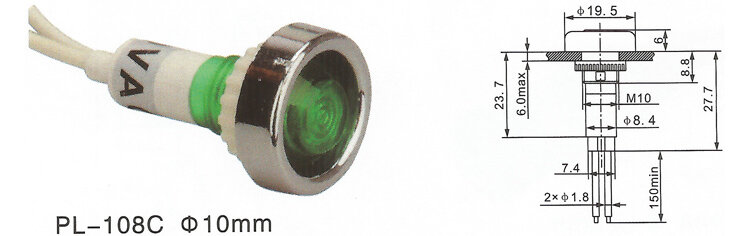 ZS88 110v 120v 10mm 플라스틱 연결 파일럿 램프 (와이어 포함) 10mm 표시등