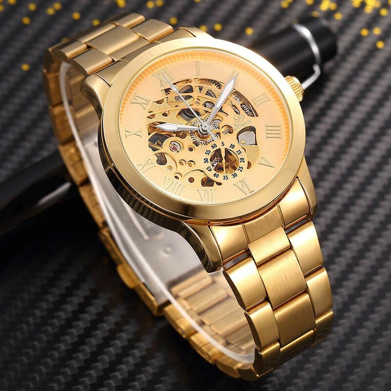 ShenHua Golden Skeleton Automatic Mechanical Watch Men Fashion Waterproof Shockproof Clock Mechanical Watch Men Men Watches