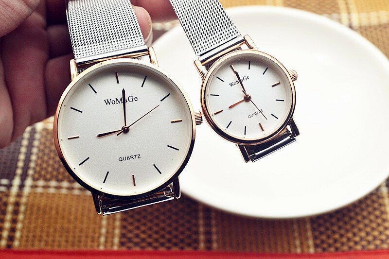 Reloj con correa de malla de acero inoxidable para hombre y mujer, accesorio de marca de lujo, relojes de cuarzo a la moda, femenino