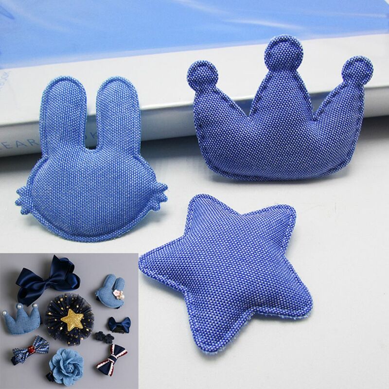 50pcs/lot Blue jean  Crown Star Rabbit padded applique Crafts for headwear bag shoe garment DIY accessories