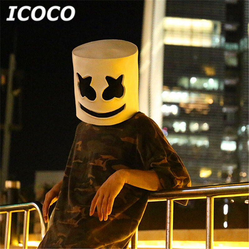 Moda festa de halloween clube noturno látex máscara branca adulto dj marshmallow máscara cosplay traje capacete venda
