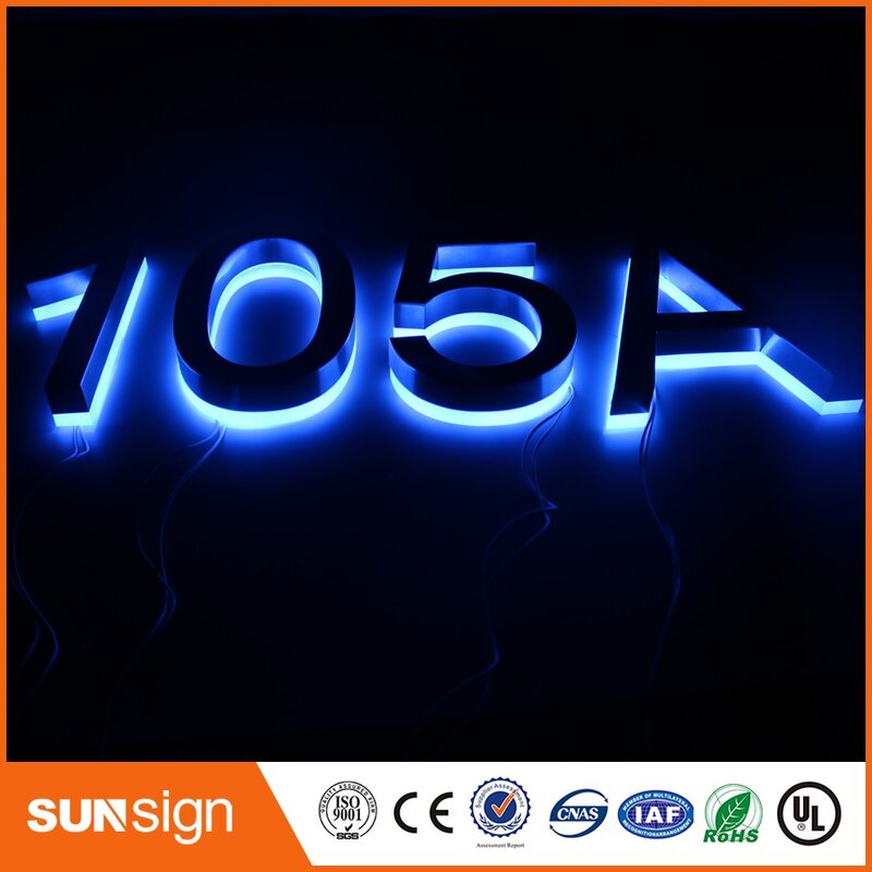 Plaque d'immatriculation de maison en acier inoxydable, rétro-éclairage LED personnalisé