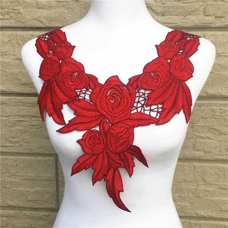 New!! 1Pc Embroidered Butterfly Flower Lace Collar Neckline Venise Applique Embroidery Sewing on Patches Sewing Accessories