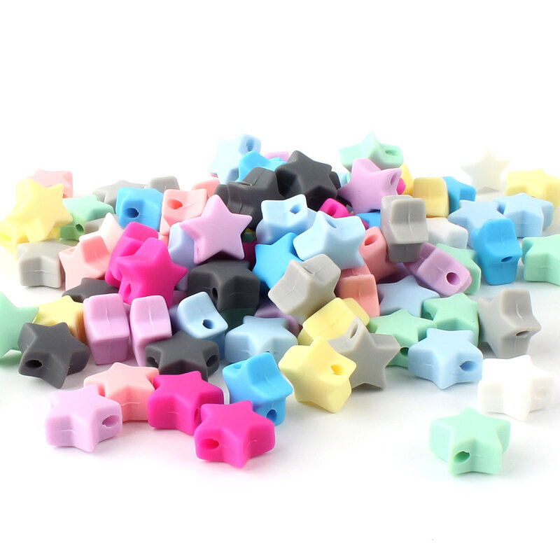 Keep&Grow 50Pcs Silicone Beads Star Hearts Food Grade Beads Bracelet For DIY Jewelry Making Beads Baby Teether Teething Toys