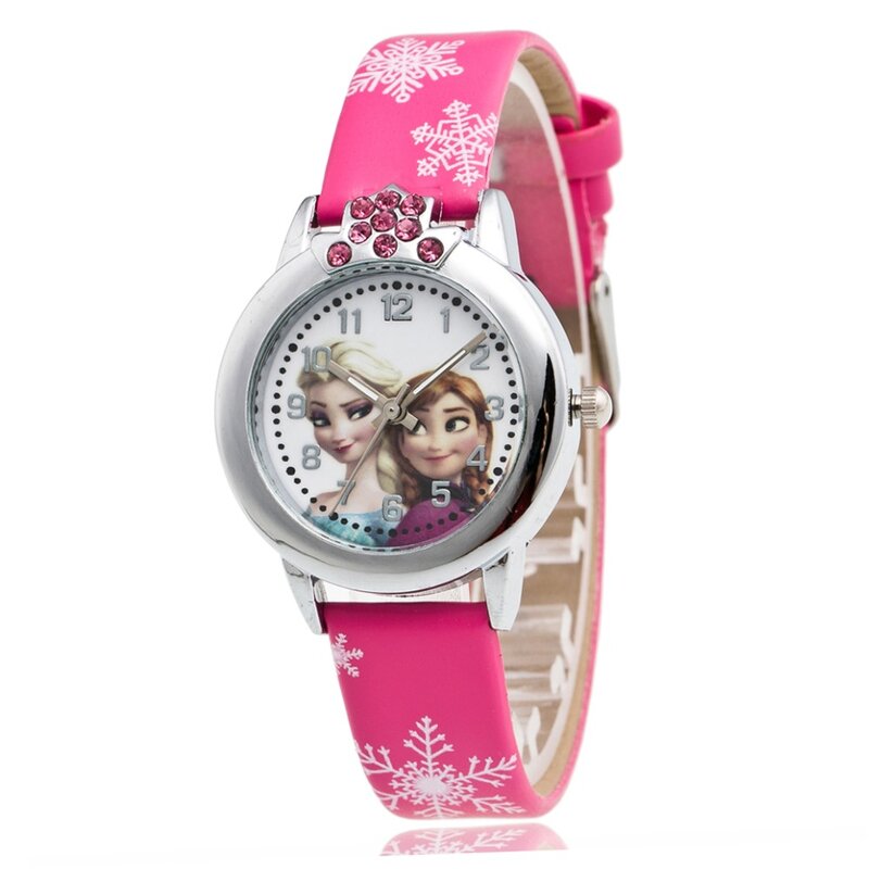 Nuevos niños de dibujos animados reloj princesa Elsa relojes de Anna de chica de moda niños de estudiante de cuero lindo deportes analógicos relojes de pulsera