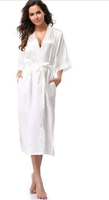 InjSatin-Robe longue de demoiselle d'honneur pour femmes, kimono féminin, peignoir sexy, grande taille XXXL