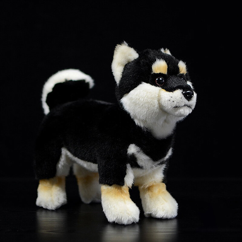 20cm vita reale in piedi nero giapponese Shiba Inu peluche morbido realistico cane peluche giocattoli per bambini regali di natale