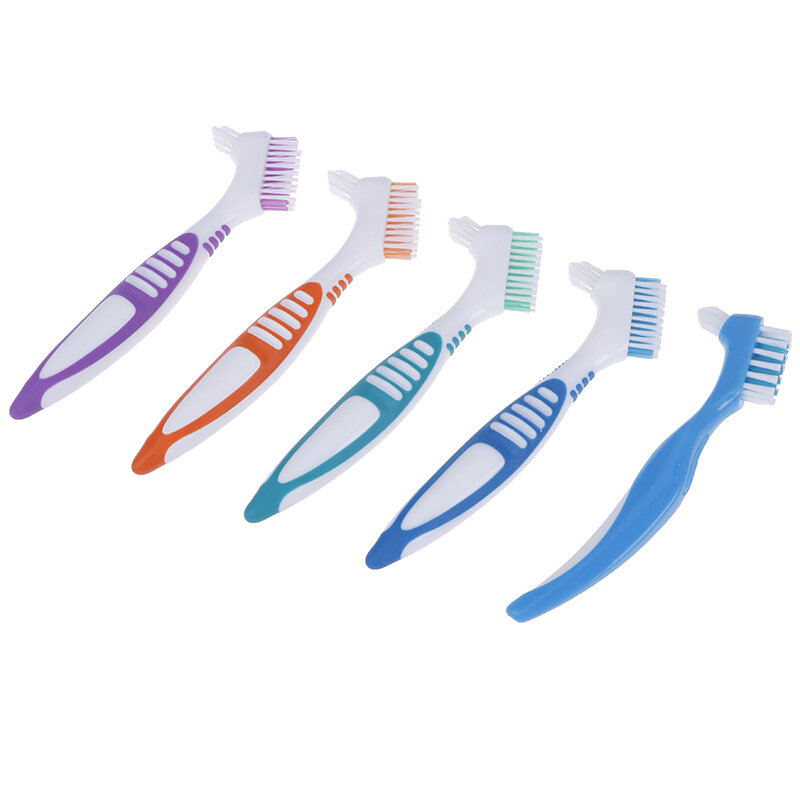 Multi-Layered Bristles False Teeth Brush Oral Care Tool Two-tone Denture Brush Teeth Whitening ,Denture Cleaning Brush
