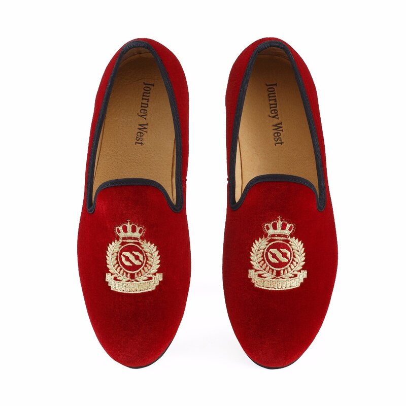 Mocasines de terciopelo rojo hechos a mano para hombre, zapatos de vestir informales con corona, zapatillas para fumar, zapatos planos de boda de talla grande EE. UU 7-13