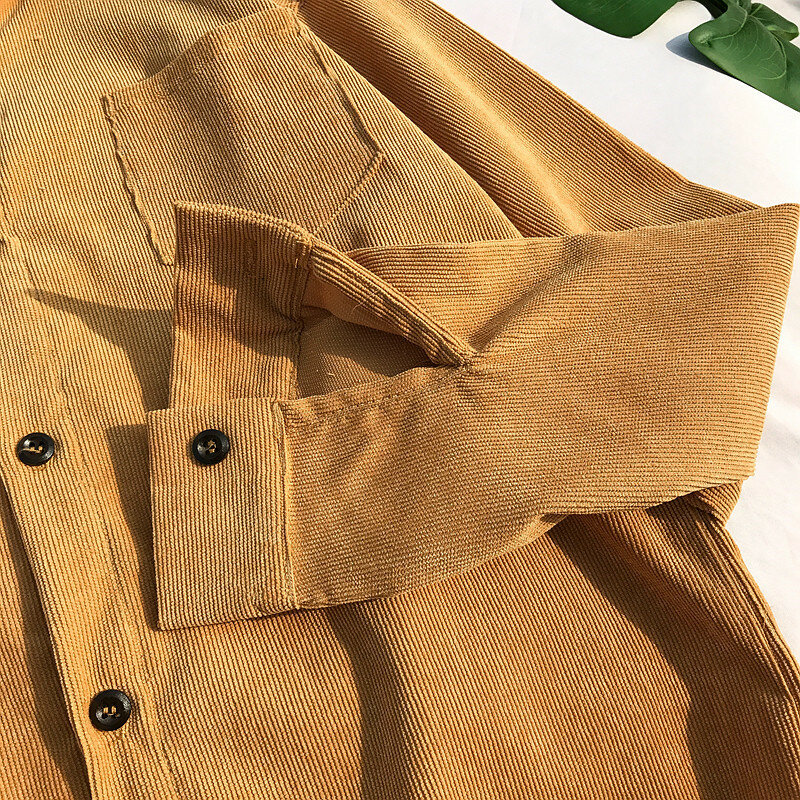 Corduroy Material Turn-down Preppy Style Shirt Men 2018 Autumn Solid Color Men's Shirt 4 Colors