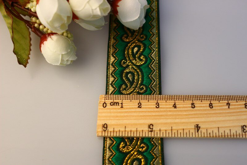 10 ярдов/лот широкий 3,2 см бельтинг тканая классического дизайна зеленого цвета с золотой ткани для занавеса и одежды аксессуар LS-1013