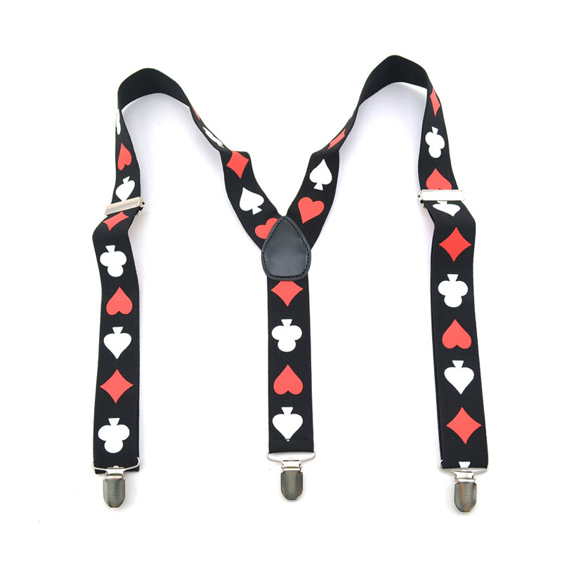 Suspenders For Men Clip-On Braces Elastic Suspender For Trousers Pants Holder 3.5cm Belt Playing Cards Poker Cards Braces Gallus