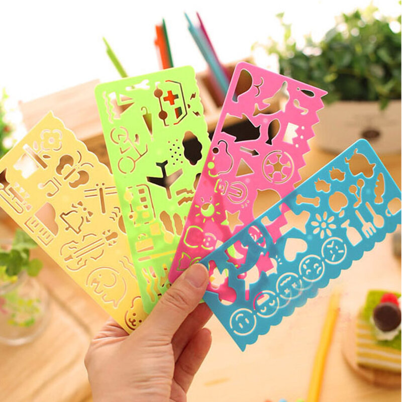 4 Pcs Stationery Ruler Candy Color School Painting Supplies Drafting Tool Art Drawing Template For Child Gift