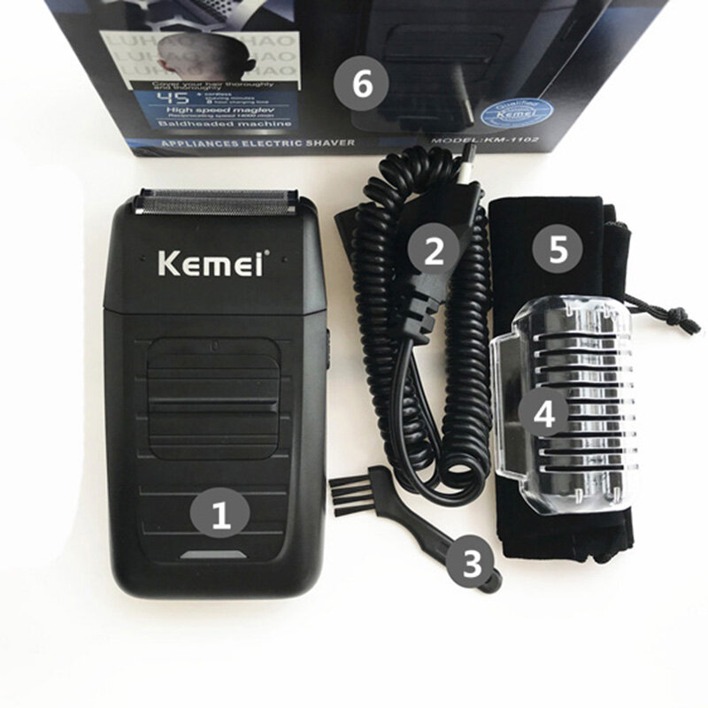 Kemei KM-1102 قابلة للشحن اللاسلكي ماكينة حلاقة للرجال التوأم شفرة الترددية اللحية الحلاقة العناية بالوجه متعددة الوظائف قوية المتقلب