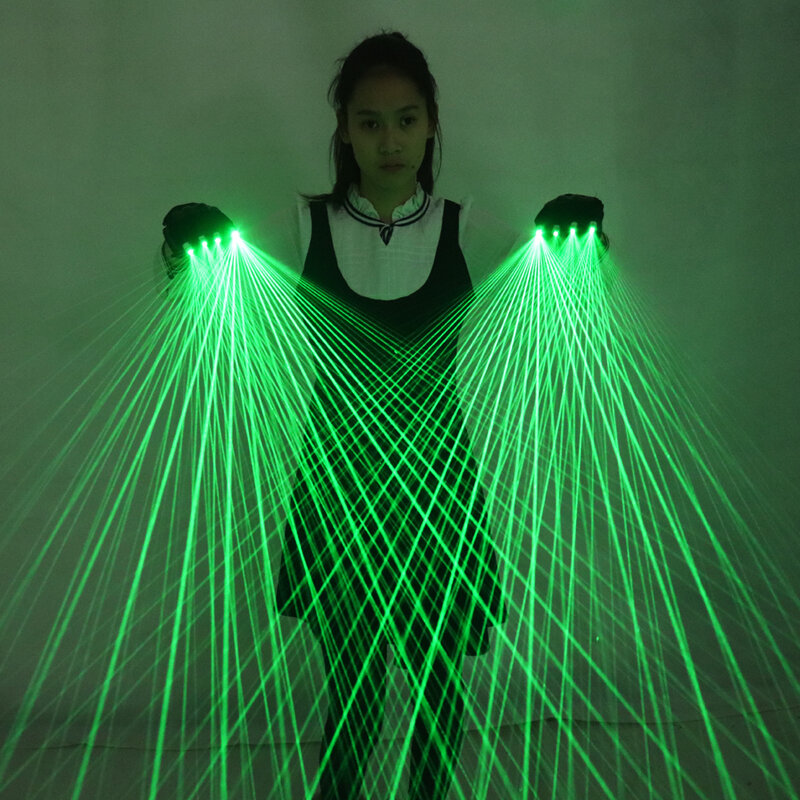 Guanti Laser verde multi-linea 2 in 1 con guanti da palcoscenico a LED Laser da 4 pezzi 532nm 80mW per spettacoli di costumi luminosi a LED