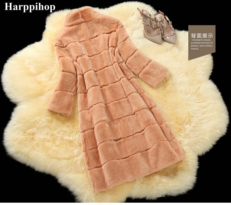 Женское длинное зимнее пальто из натурального меха кролика Рекс, 11 цветов