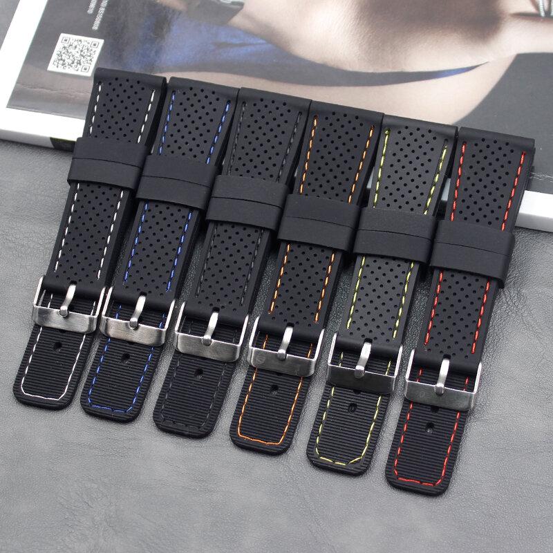 Men's silicone strap 24mm high quality outdoor soft sports waterproof watch with ladies rubber strap buckle accessories